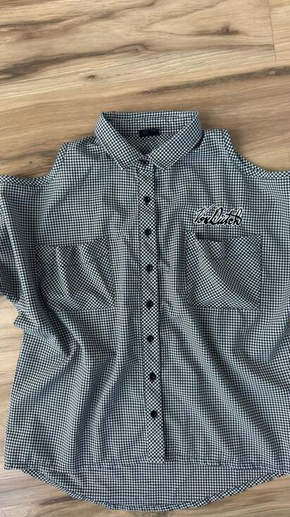 Von Dutch Tops - Von Dutch Gingham Cold Shoulder Shirt